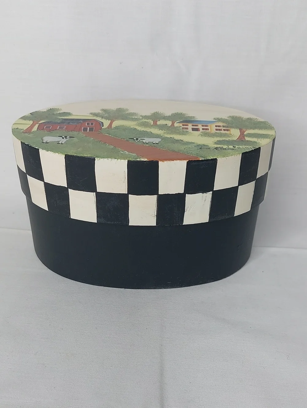 Decorative Black & White Check Farmhouse Storage Hat Boxes - Set of 3